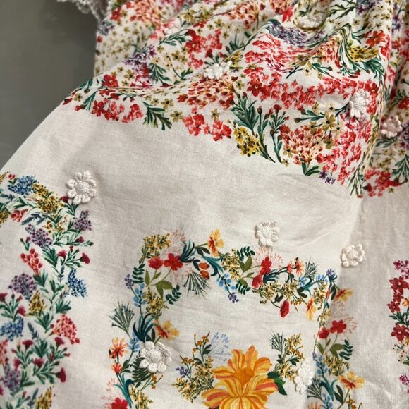 Farm Rio Delicate Forest Scarves Square Neck Embroidered Blouse - Picture 5 of 5